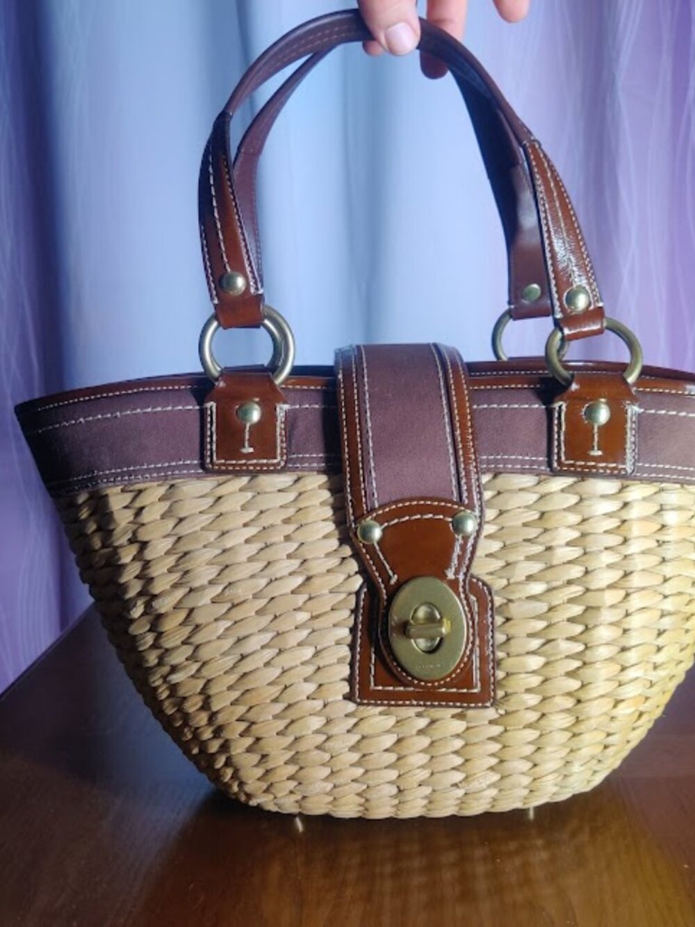 COACH Straw Tote Basket Bag Brown - Picture 2 of 16